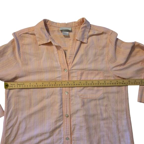 Natori Striped Tunic Top M Long Button Down Preppy Vacation Travel Corp Core - Picture 4 of 6